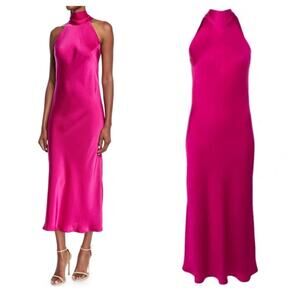 Galvan London Sienna Satin Dress Fuchsia